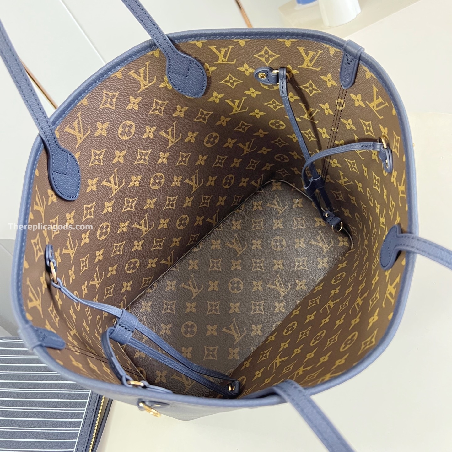 NEVERFULL INSIDE OUT MM BAG NAVY BLUE MONOGRAM CANVAS M14994