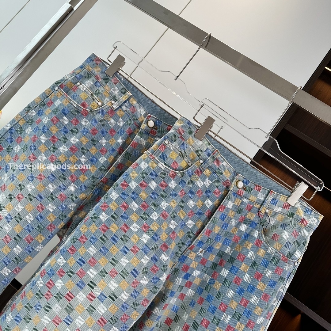 DAMIER DENIM WIDE-LEG PANTS IN MULTICOLOR - TP602