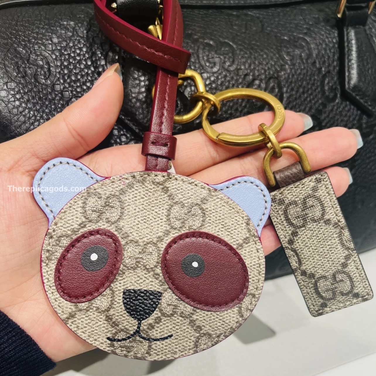 PANDA-SHAPED BAG CHARM BEIGE AND DARK BROWN NEW GG MONOGRAM CANVAS