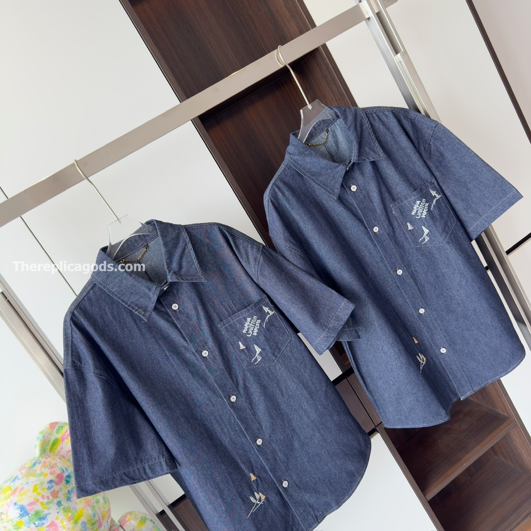EMBROIDERED CHAMBRAY SHORT-SLEEVED SHIRT - SH355