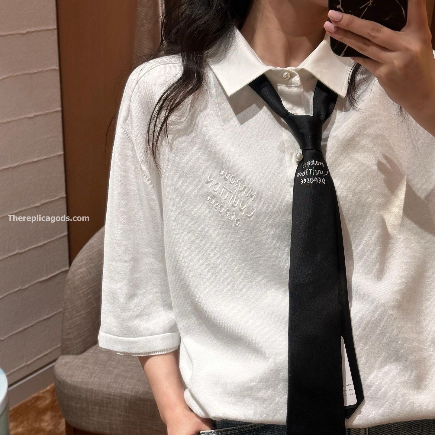 EMBROIDERED SHORT-SLEEVED COTTON BLEND POLO SHIRT IN WHITE - TP607