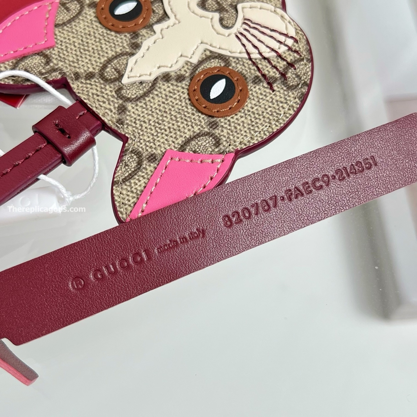 CAT-SHAPED BAG CHARM BEIGE AND DARK BROWN NEW GG MONOGRAM CANVAS