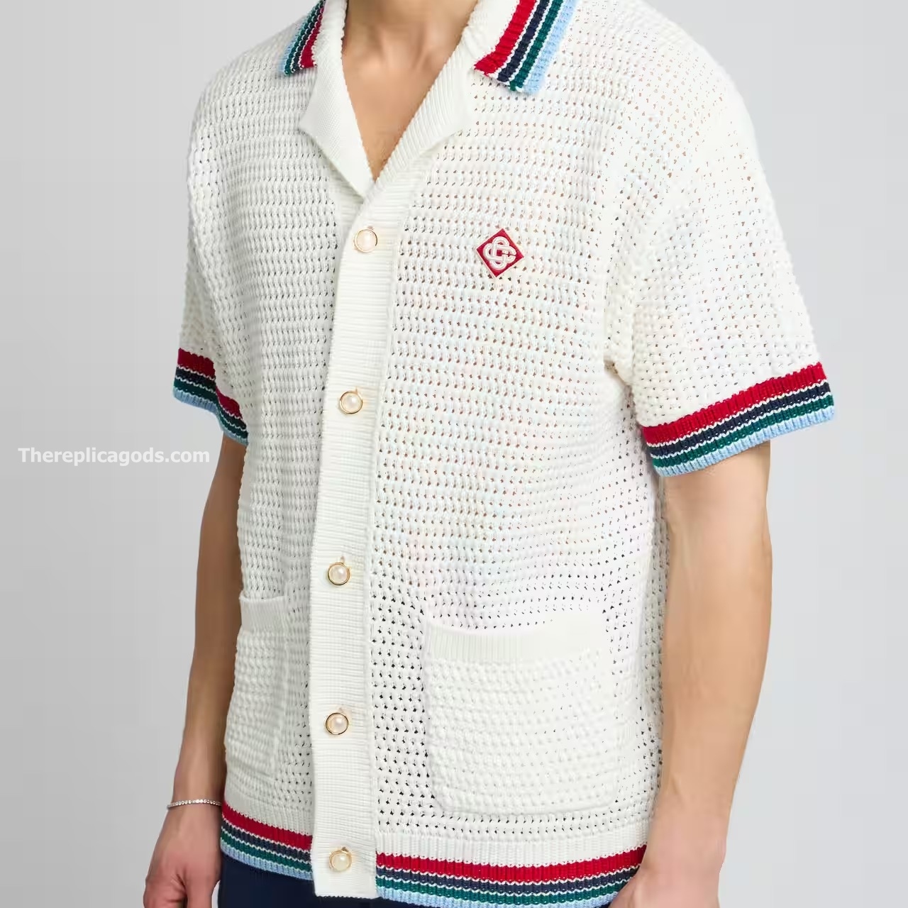 SPORT FAUX CROCHET SHIRT IN WHITE - SH365
