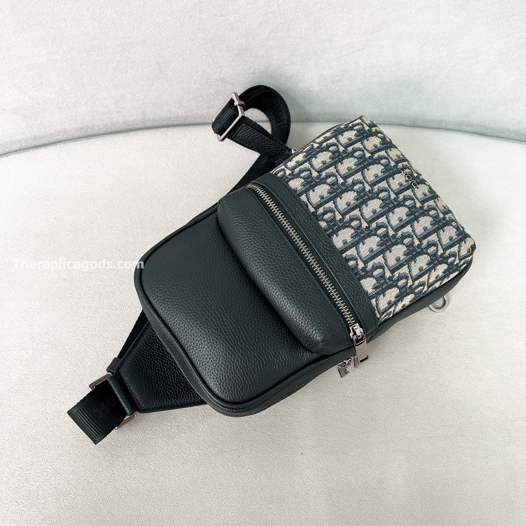 RIDER 2.0 SLING BAG BEIGE AND BLACK OBLIQUE JACQUARD WITH GRAINED CALFSKIN