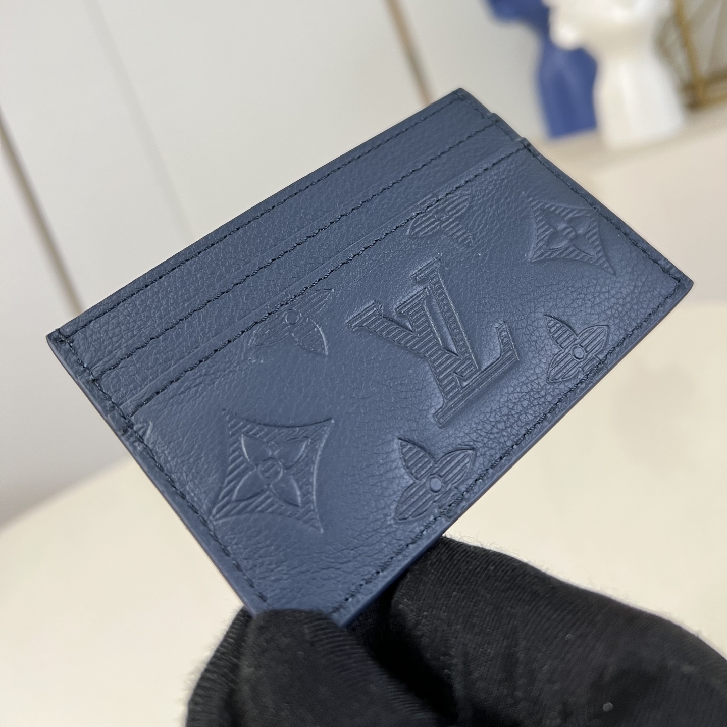 DOUBLE CARD HOLDER NAVY BLUE MONOGRAM SHADOW M14789