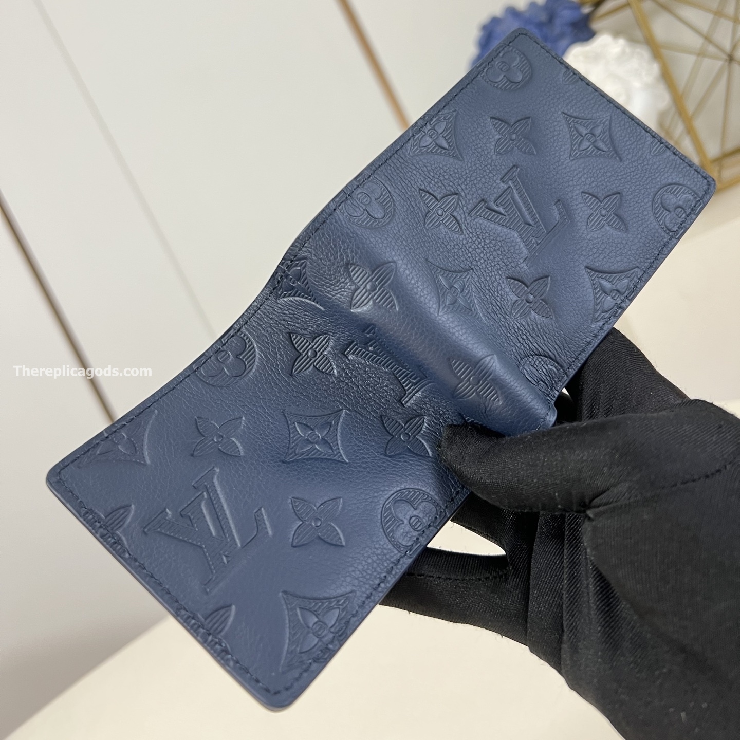 MULTIPLE WALLET NAVY BLUE MONOGRAM SHADOW M14787