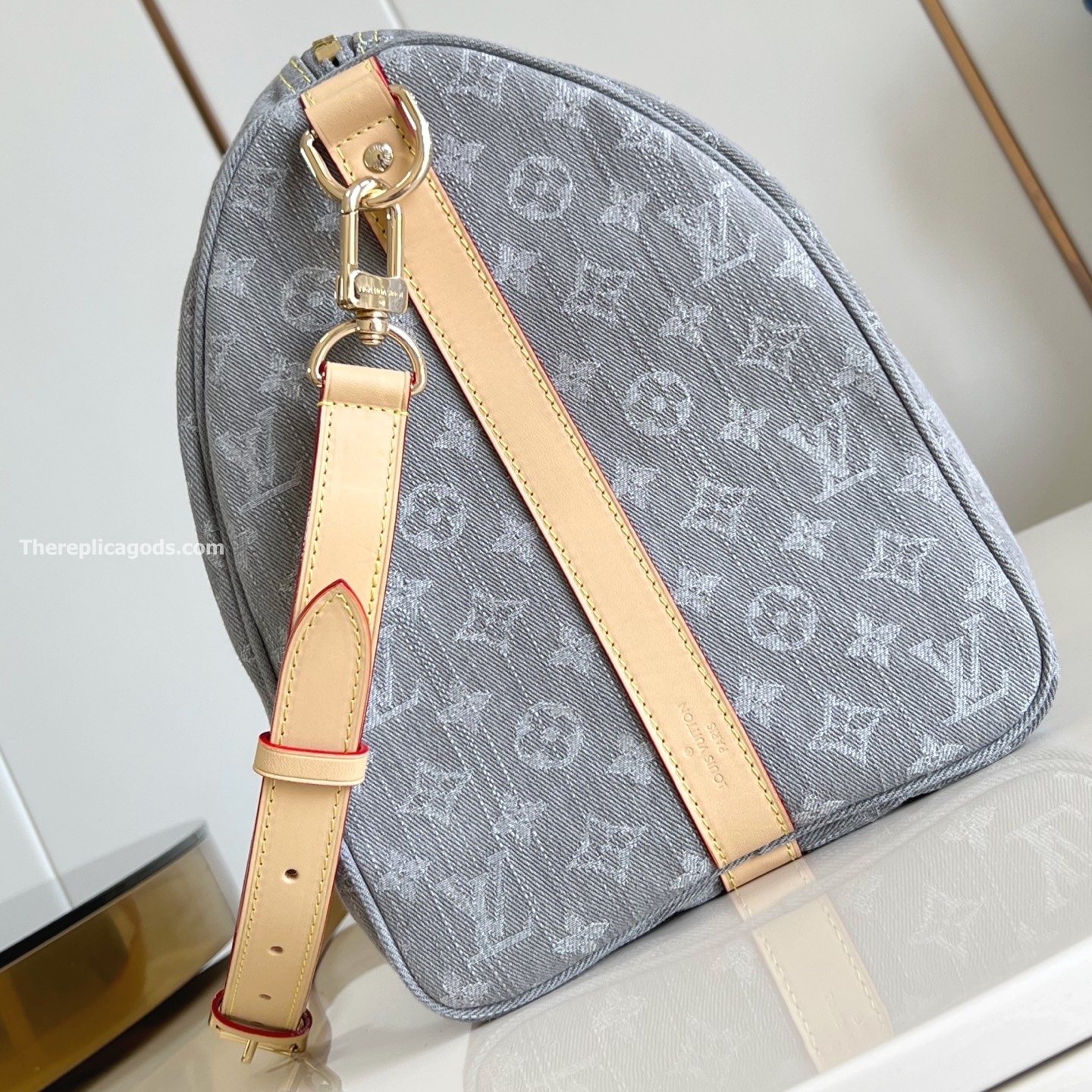 KEEPALL BANDOULIERE 45 BAG CLOUDY GRAY MONOGRAM DENIM M13748
