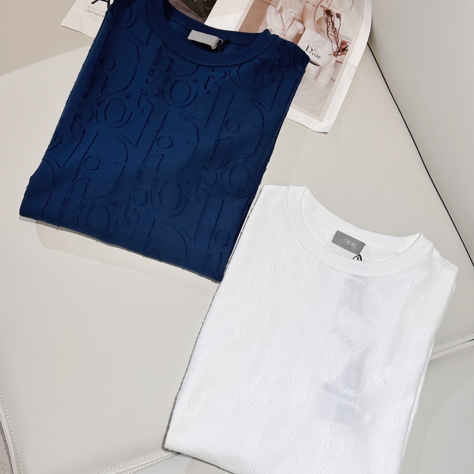 OBLIQUE T-SHIRT, RELAXED FIT DEEP BLUE COTTON JERSEY - TP571