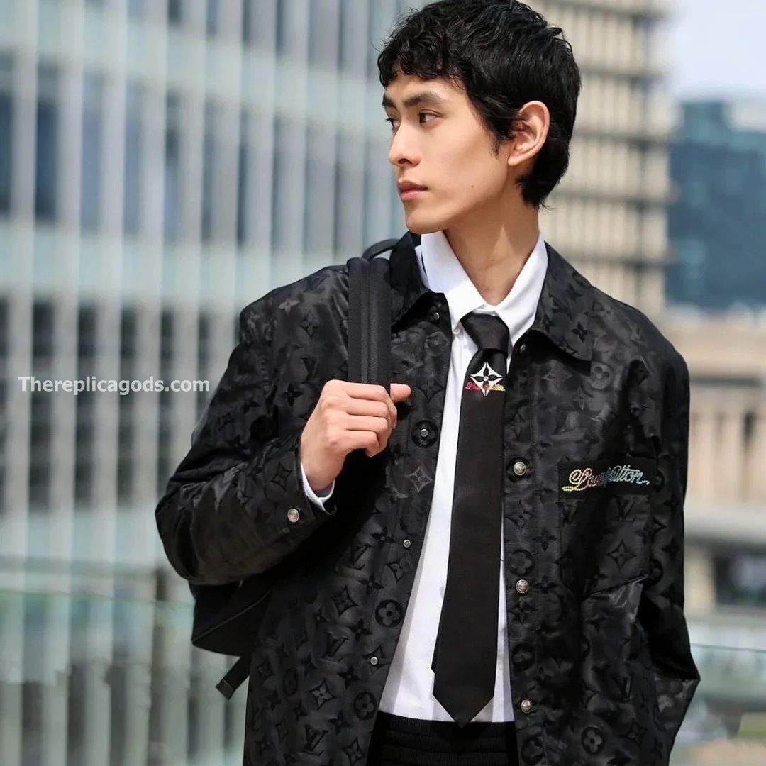 MONOGRAM MOIRE JACQUARD SILK OVERSHIRT IN BLACK - SH353