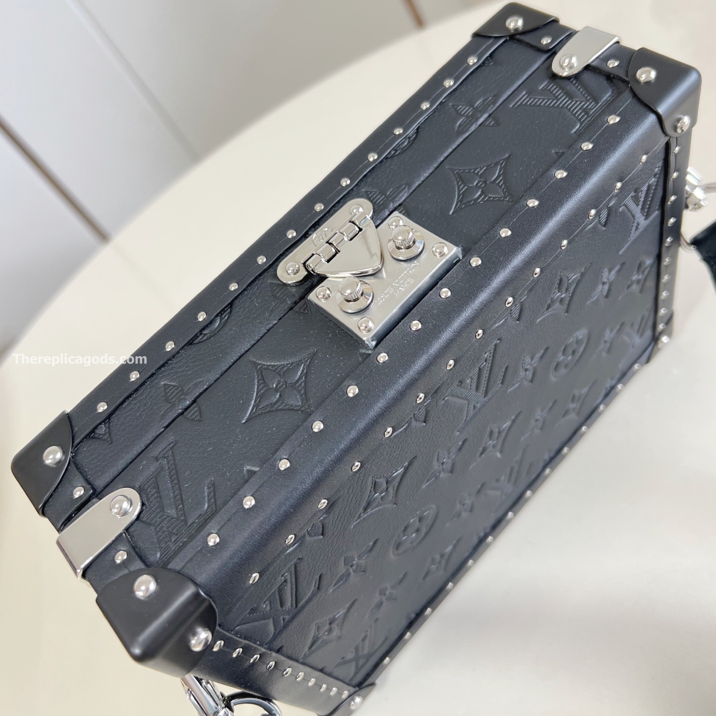 CLUTCH BOX BLACK MONOGRAM SHADOW COWHIDE LEATHER M12876
