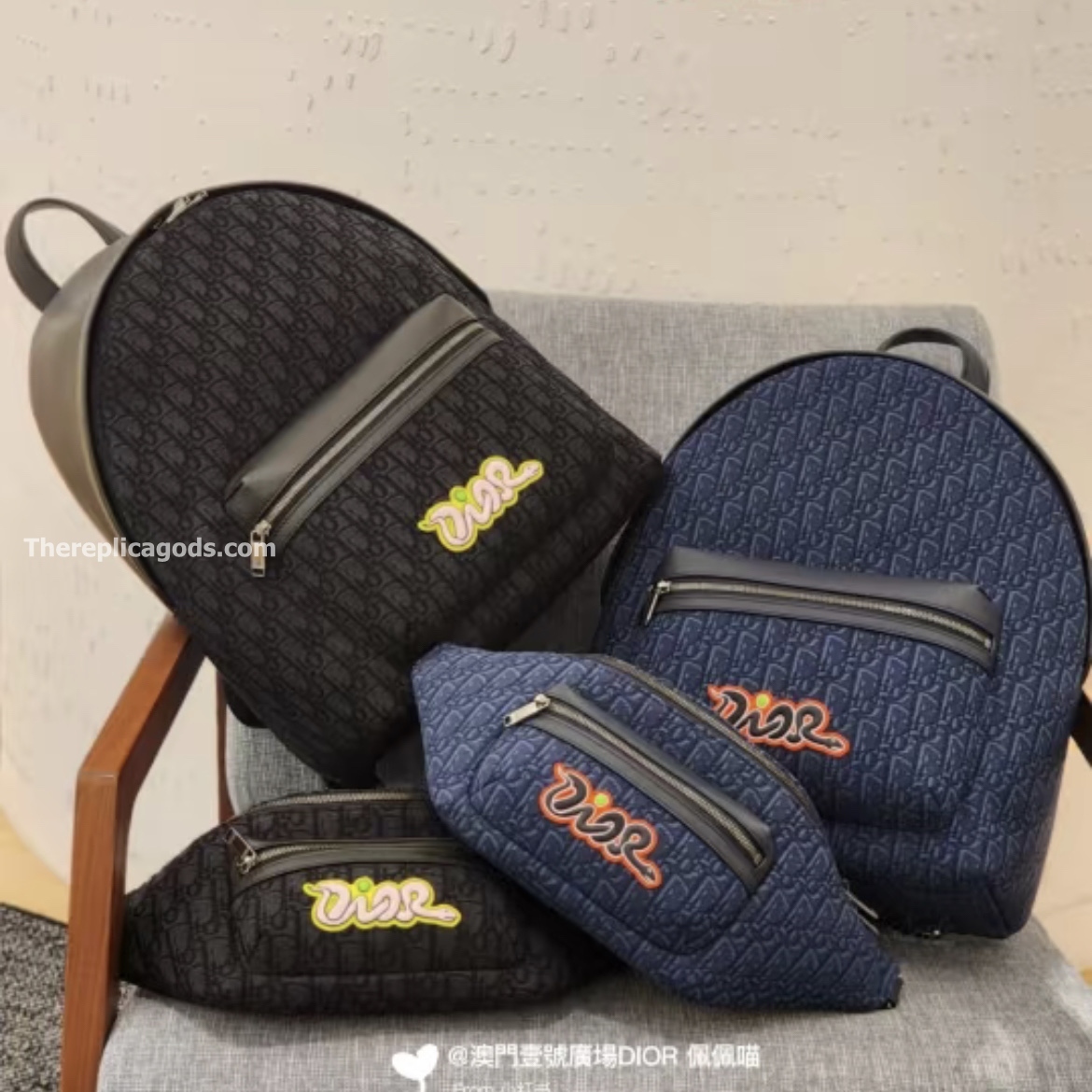 AND KAWS RIDER 2.0 BELT BAG NAVY BLUE OBLIQUE JACQUARD AND GRAINED CALFSKIN