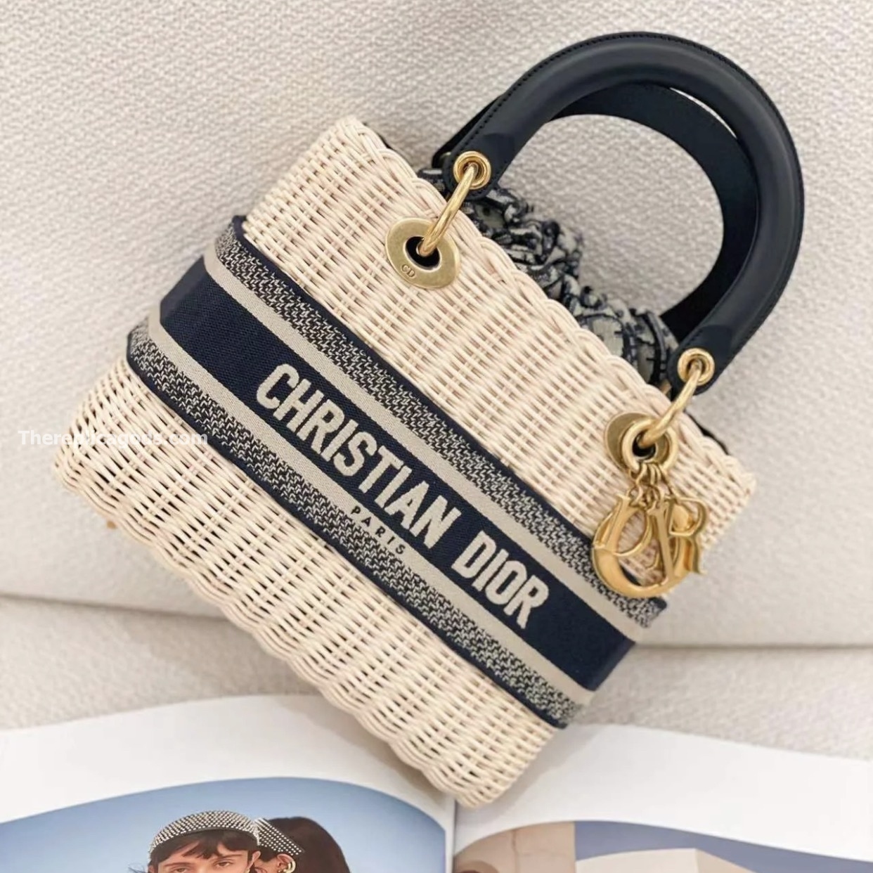 MEDIUM LADY BAG NATURAL WICKER OBLIQUE JACQUARD