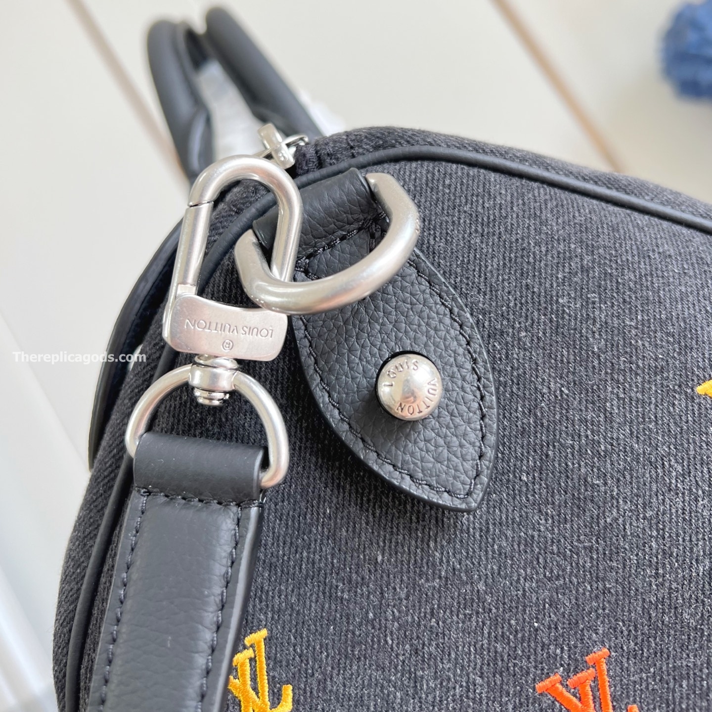 SPEEDY 40 BANDOULIERE GRADIENT ORANGE LV BLASON DENIM M14136