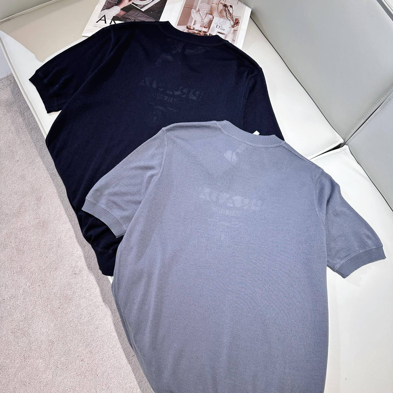 LOGO-INTARSIA KNITTED SHORT-SLEEVE T-SHIRT IN GREY - TP574