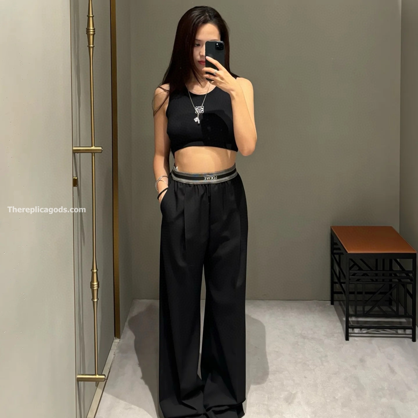 LOGO BANDED CROPPED TROUSERS IN BLACK - TP568