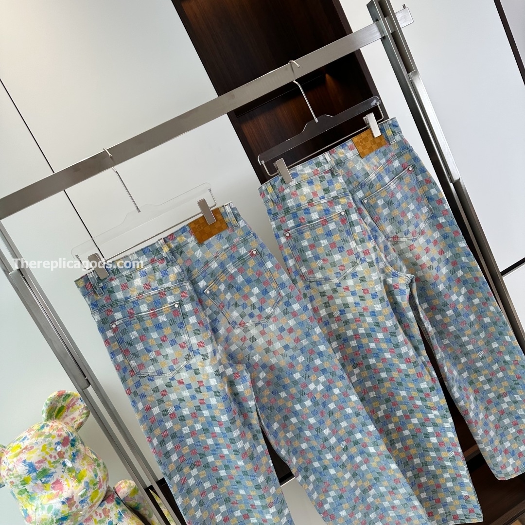 DAMIER DENIM WIDE-LEG PANTS IN MULTICOLOR - TP602