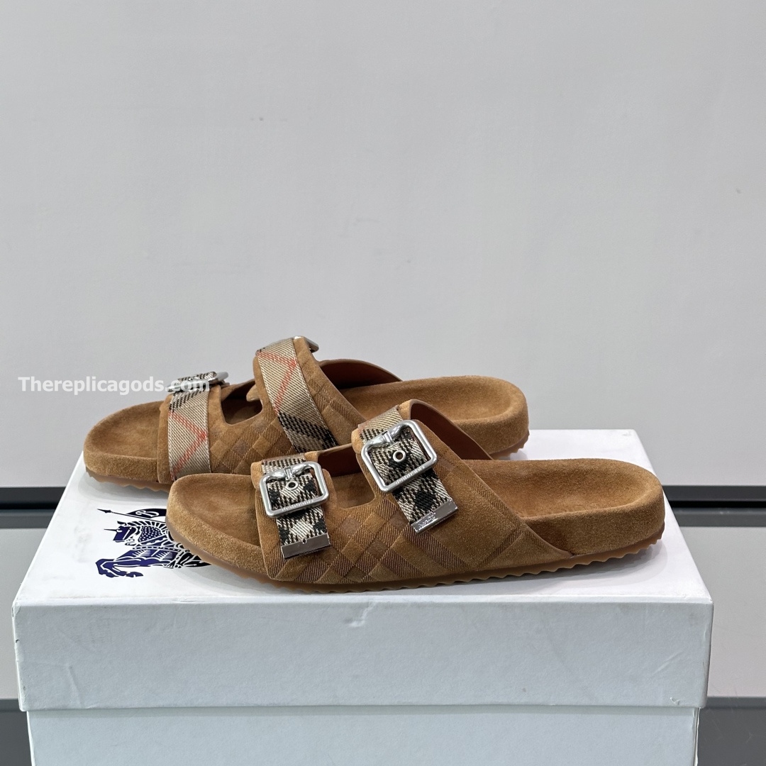 CHECK SUEDE URCHIN SANDALS IN BROWN - BBRS7
