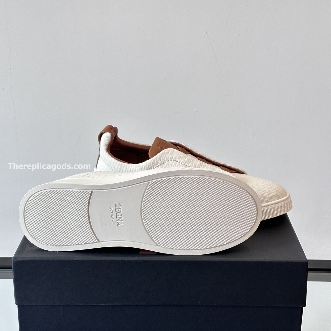 DUST WHITE COTTON LINEN AND LEATHER TRIPLE STITCH SNEAKERS