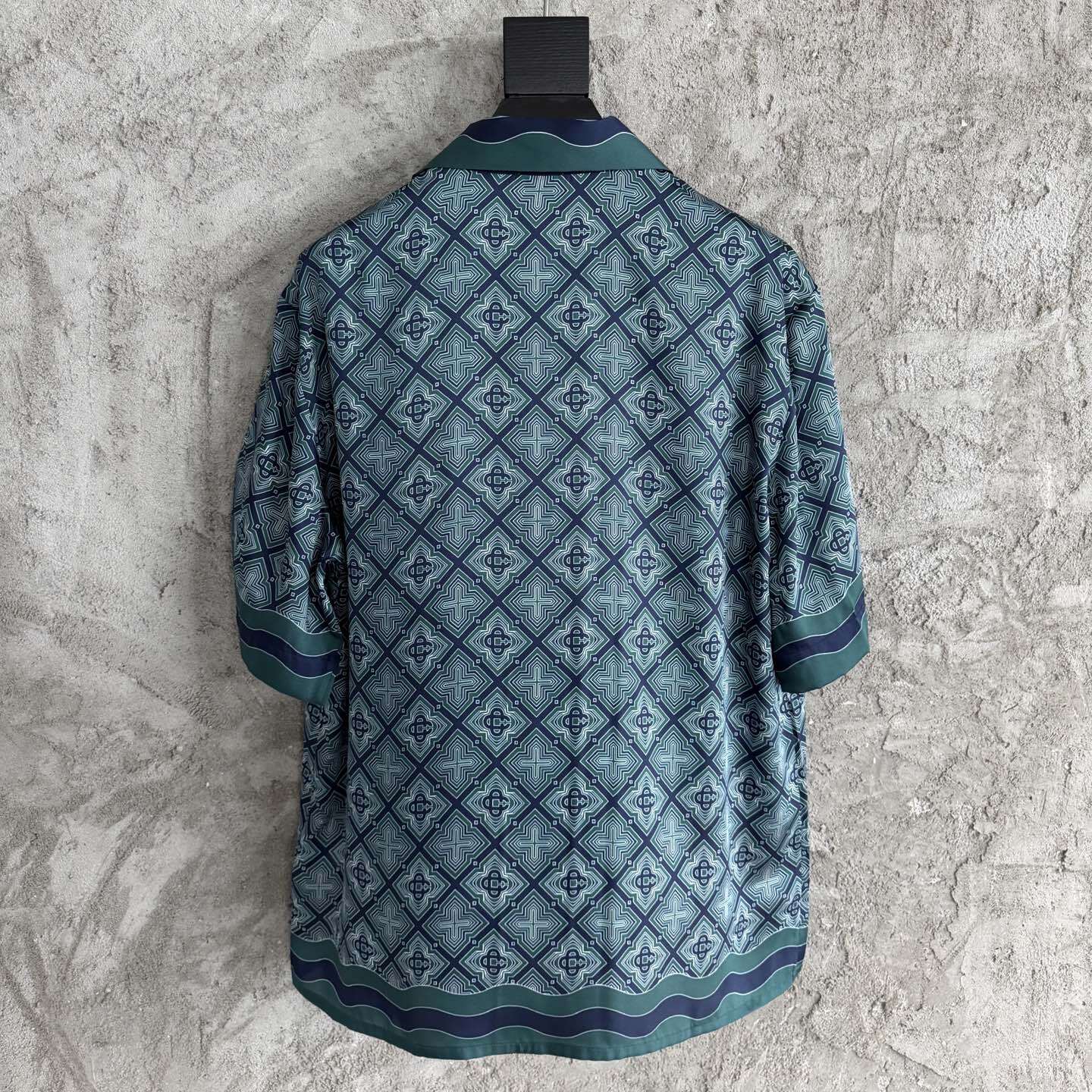 DARK GREEN RADIATING MONOGRAM SHORT SLEEVE SILK SHIRT - SH536