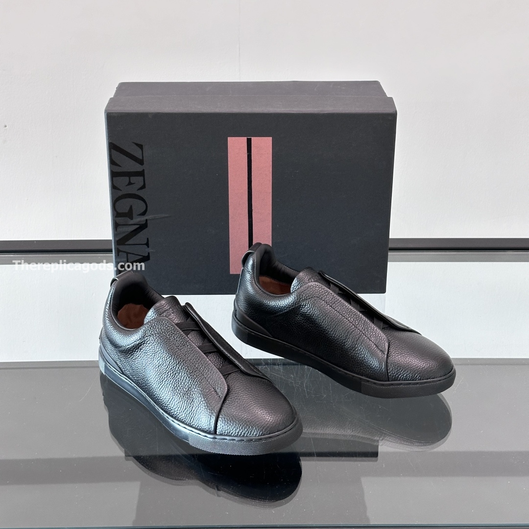 TRIPLE STITCH SNEAKERS BLACK DEERSKIN LEATHER