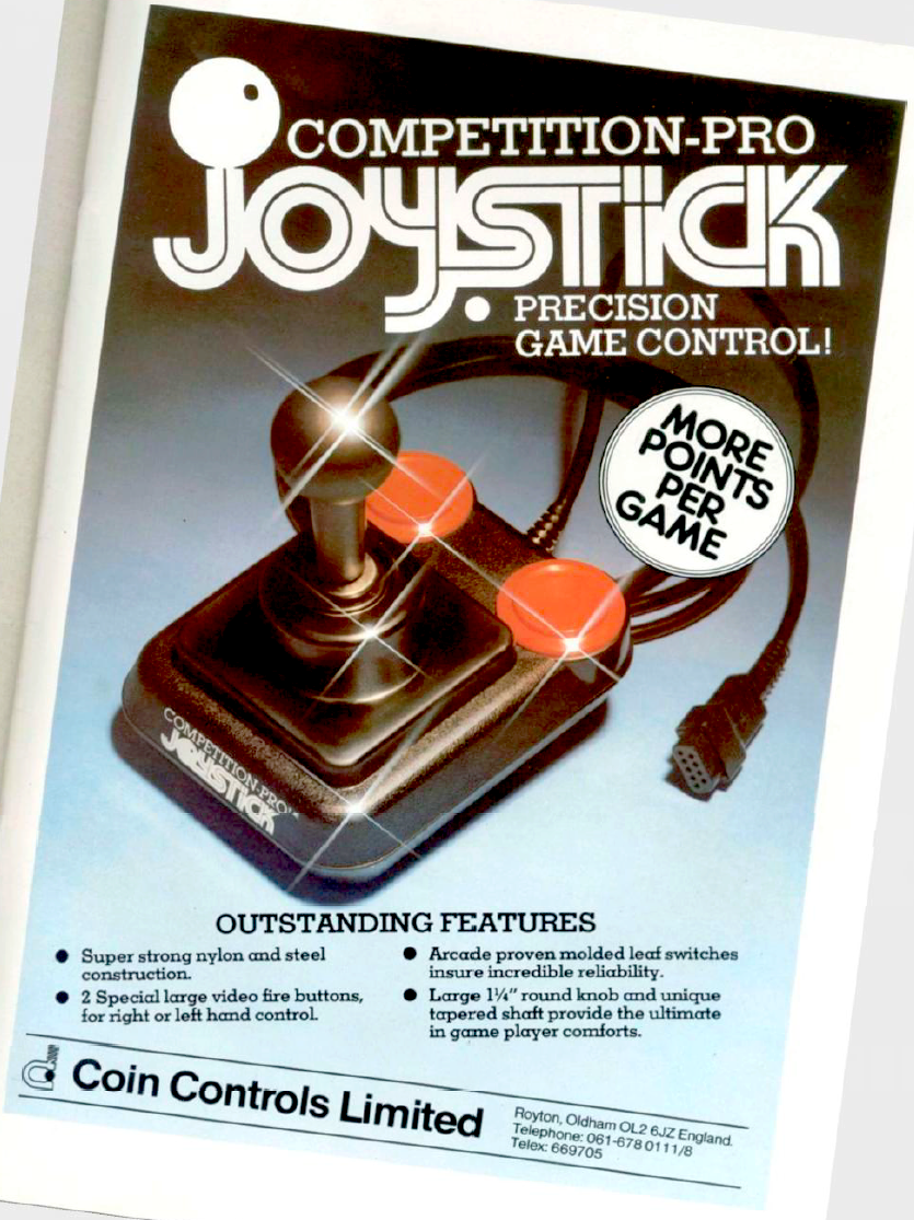 Image For Post | The Competition-Pro consisted of a square base, two large red buttons (for left or right-handed use) and a black pommel stick. It used the Atari 2600 standard DE-9 connector and was primary designed to work with the ZX Spectrum Kempston joystick interface but also with the compatible ports built into other home computers such as the Amstrad CPC, Commodore 64 (&amp; VIC-20) and later Commodore Amiga and Atari ST. There was also an Atari 5200 model which leveraged the existing CX52 controller for the keypad functionality.