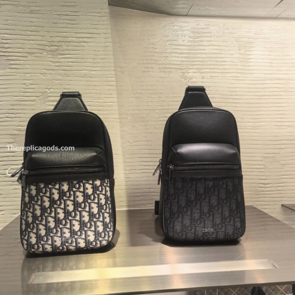 RIDER 2.0 SLING BAG BEIGE AND BLACK OBLIQUE JACQUARD WITH GRAINED CALFSKIN