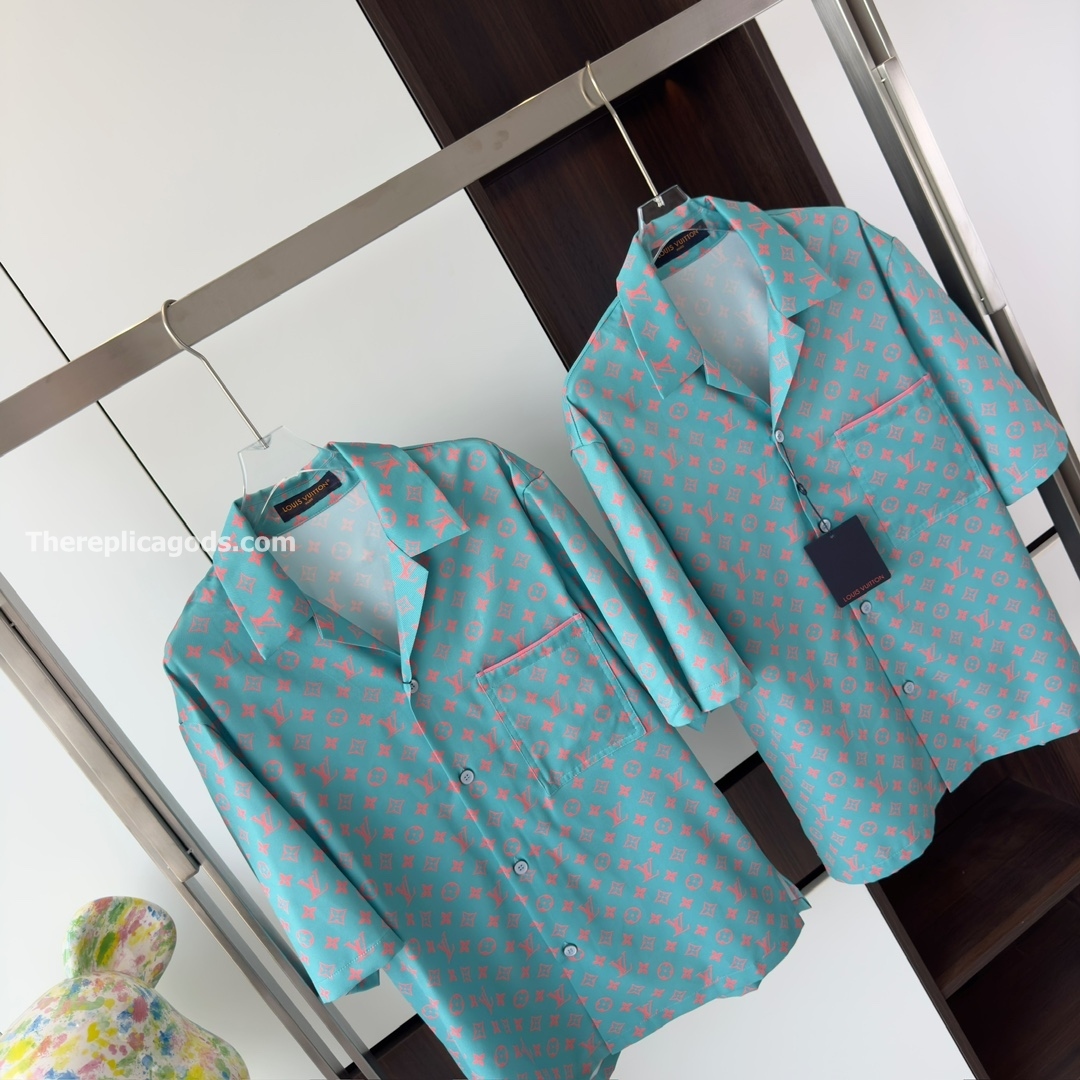 MONOGRAM SHORT-SLEEVED SILK SHIRT STRAWBERRY ICE - SH366