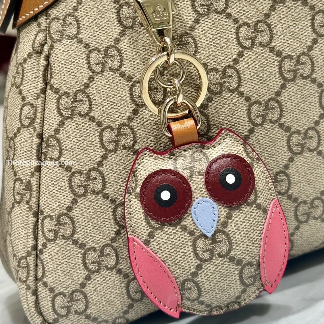 OWL-SHAPED BAG CHARM BEIGE AND DARK BROWN NEW GG MONOGRAM CANVAS