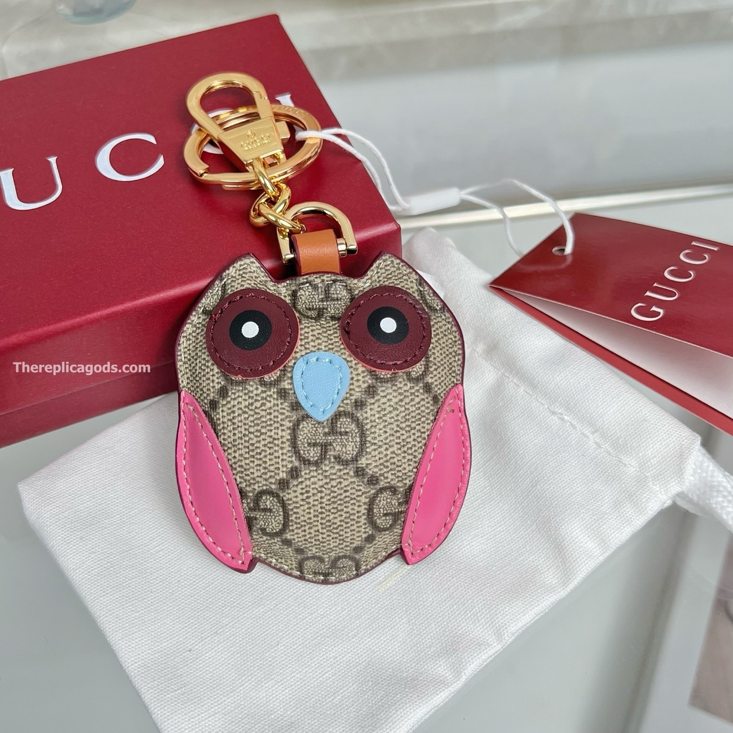 OWL-SHAPED BAG CHARM BEIGE AND DARK BROWN NEW GG MONOGRAM CANVAS