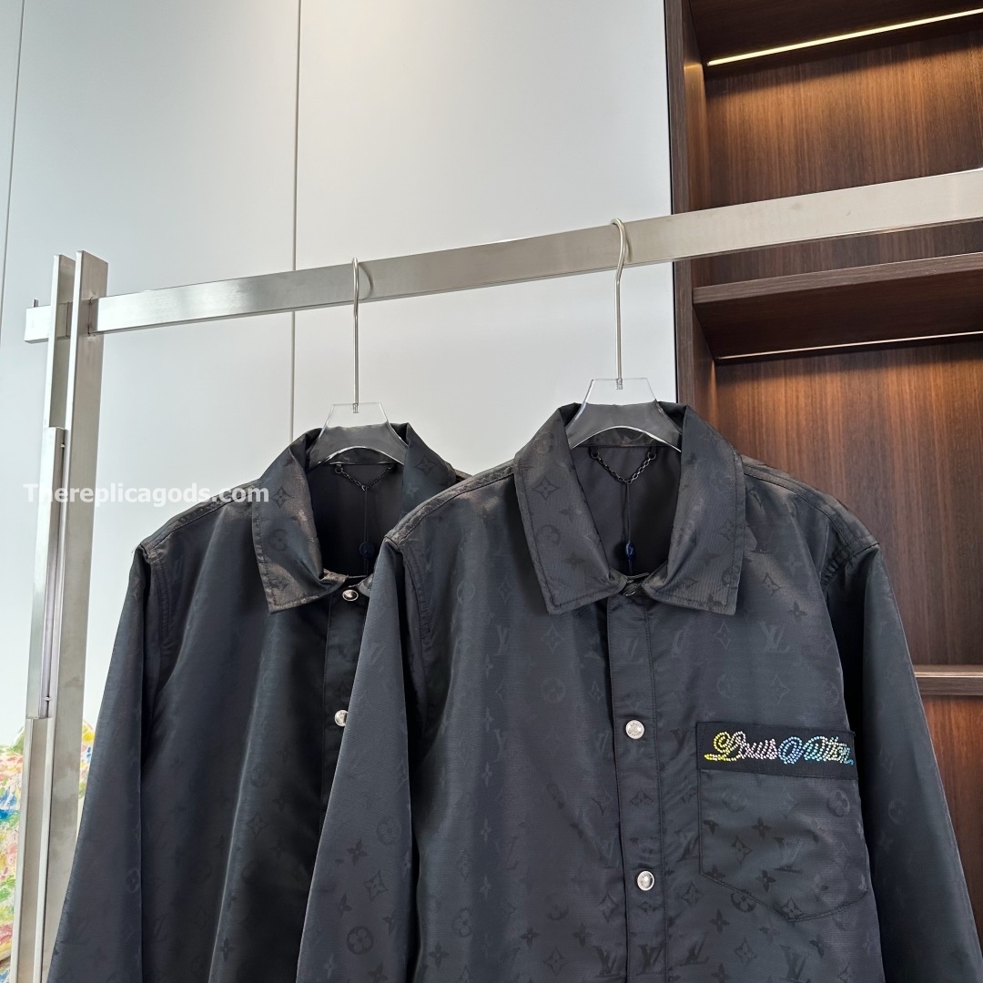 MONOGRAM MOIRE JACQUARD SILK OVERSHIRT IN BLACK - SH353