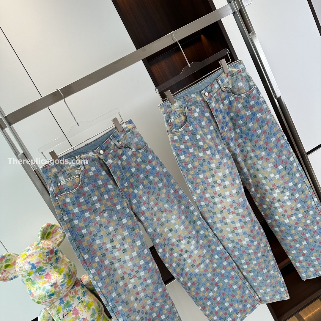 DAMIER DENIM WIDE-LEG PANTS IN MULTICOLOR - TP602