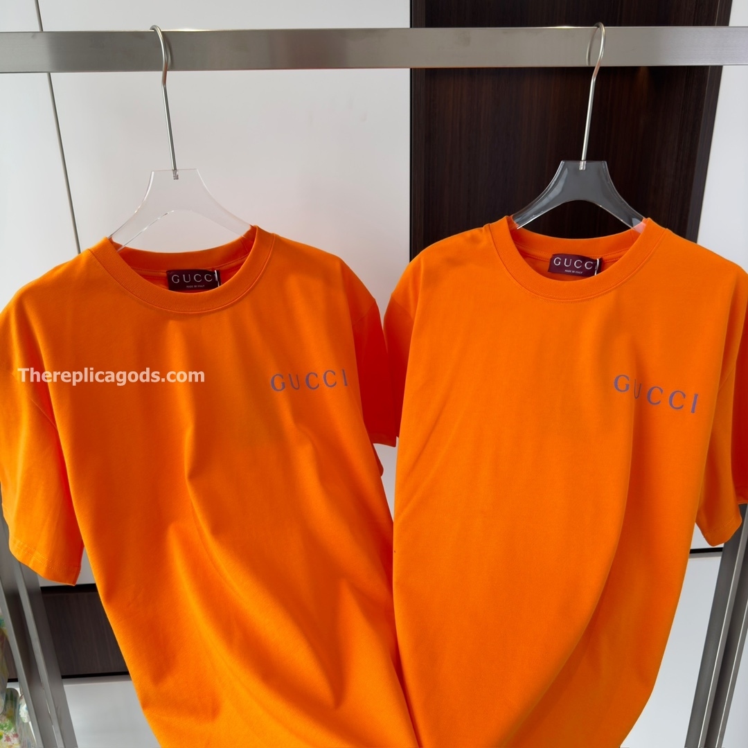 PRINTED COTTON JERSEY T-SHIRT IN ORANGE - TP610
