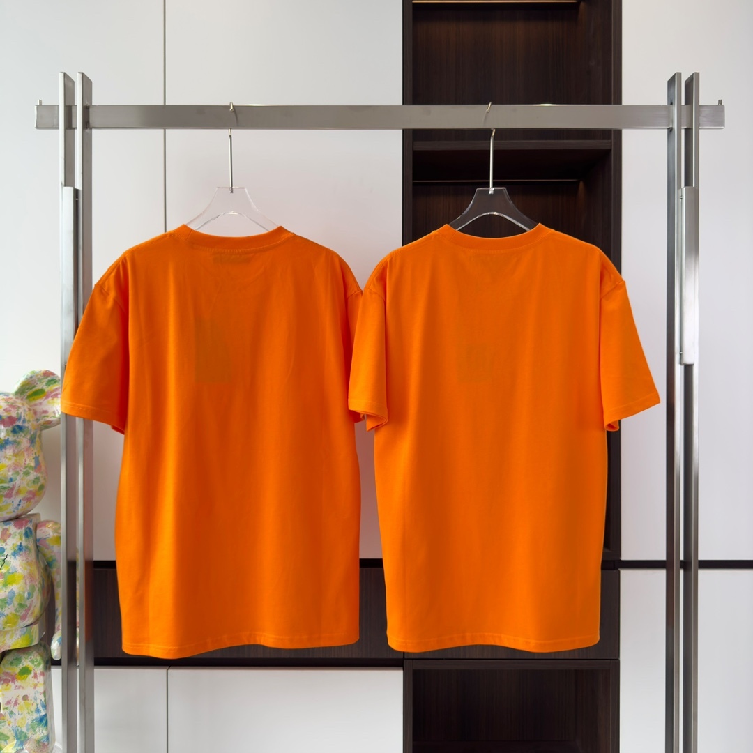 PRINTED COTTON JERSEY T-SHIRT IN ORANGE - TP610