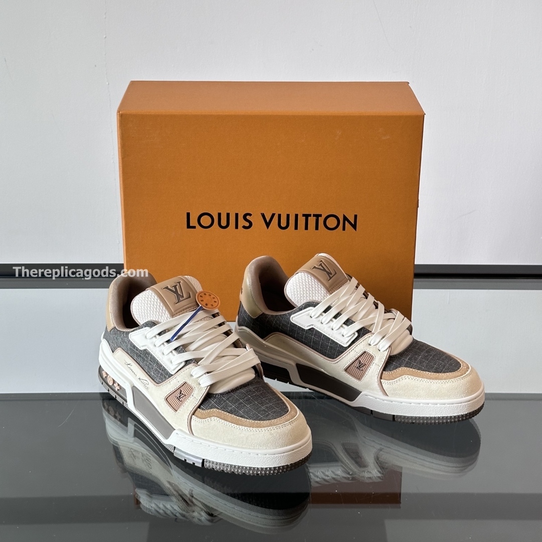 TRAINER SNEAKERS IN WHITE AND BROWN - LV934
