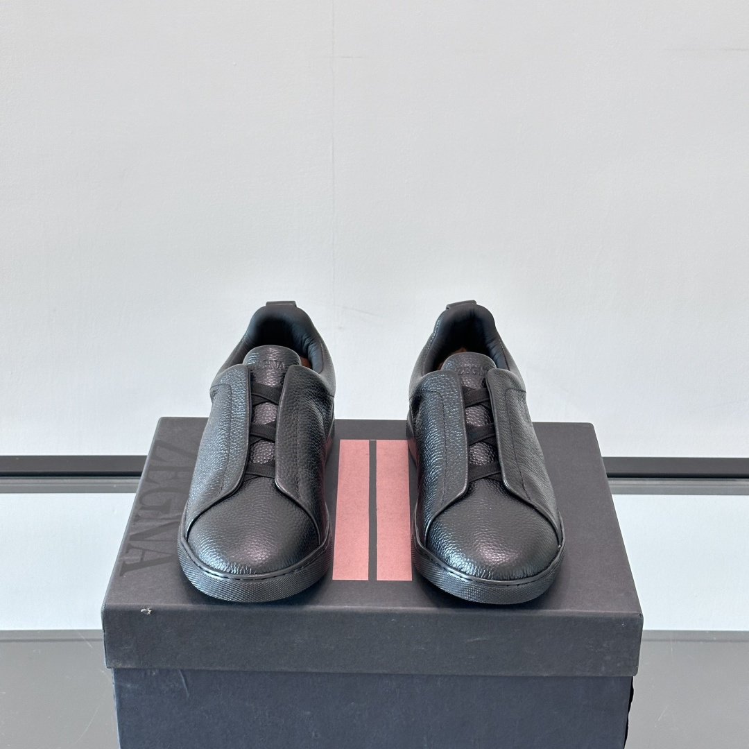 TRIPLE STITCH SNEAKERS BLACK DEERSKIN LEATHER