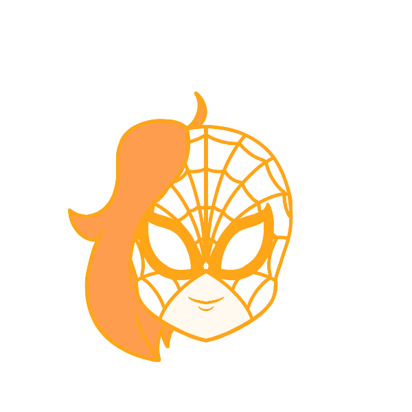 Ember Spider reference showing her unmasked look, her front and back spiders, and her super suit.