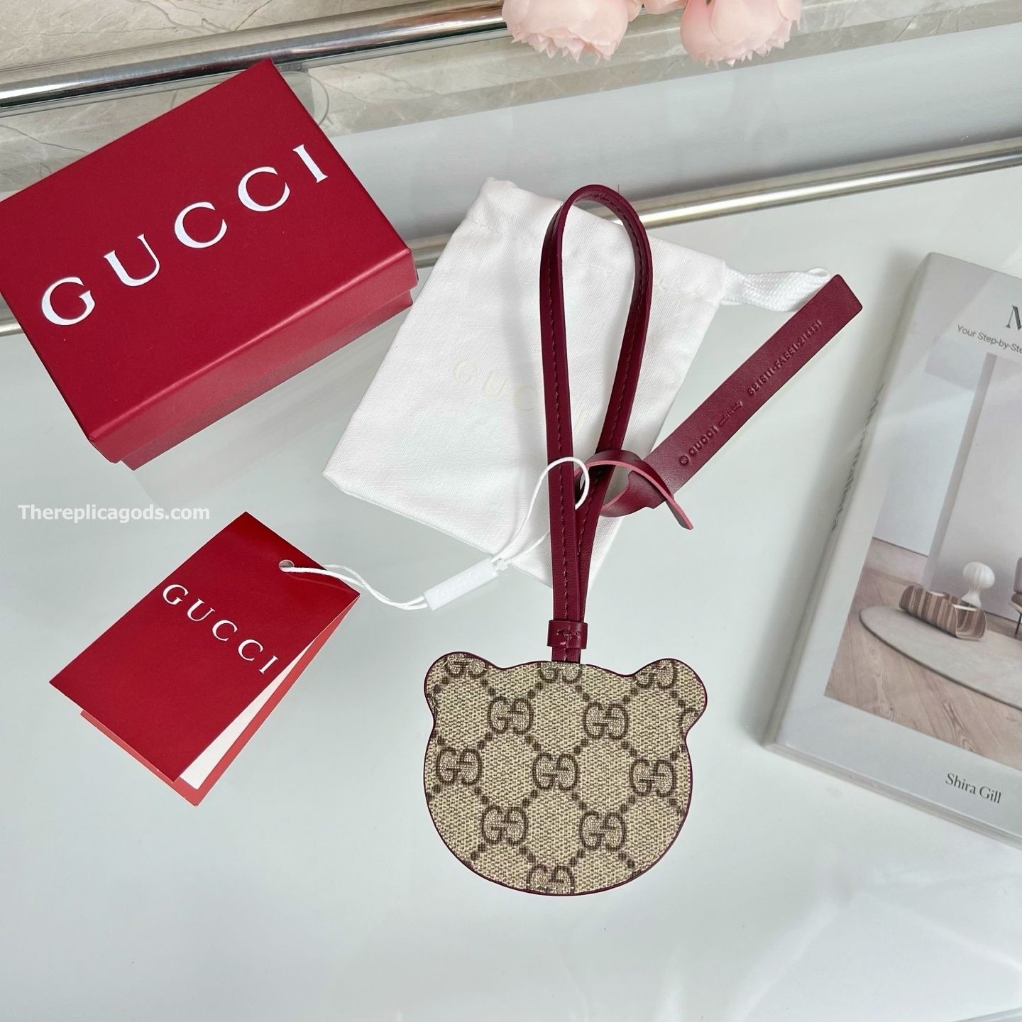 PANDA-SHAPED BAG CHARM BEIGE AND DARK BROWN NEW GG MONOGRAM CANVAS
