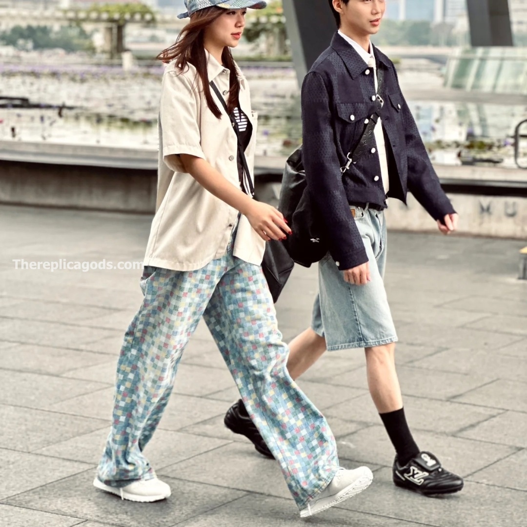DAMIER DENIM WIDE-LEG PANTS IN MULTICOLOR - TP602