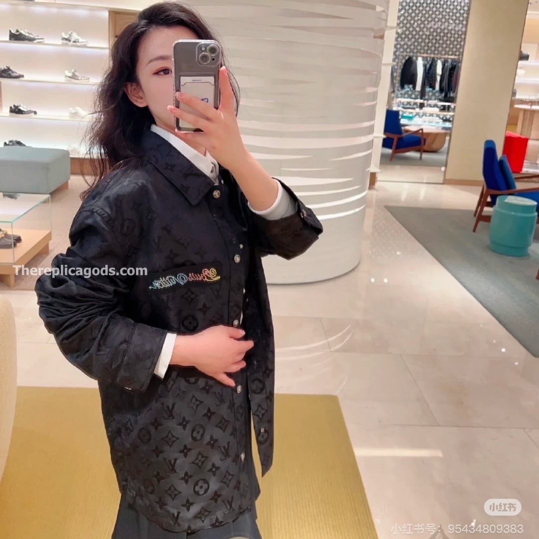 MONOGRAM MOIRE JACQUARD SILK OVERSHIRT IN BLACK - SH353