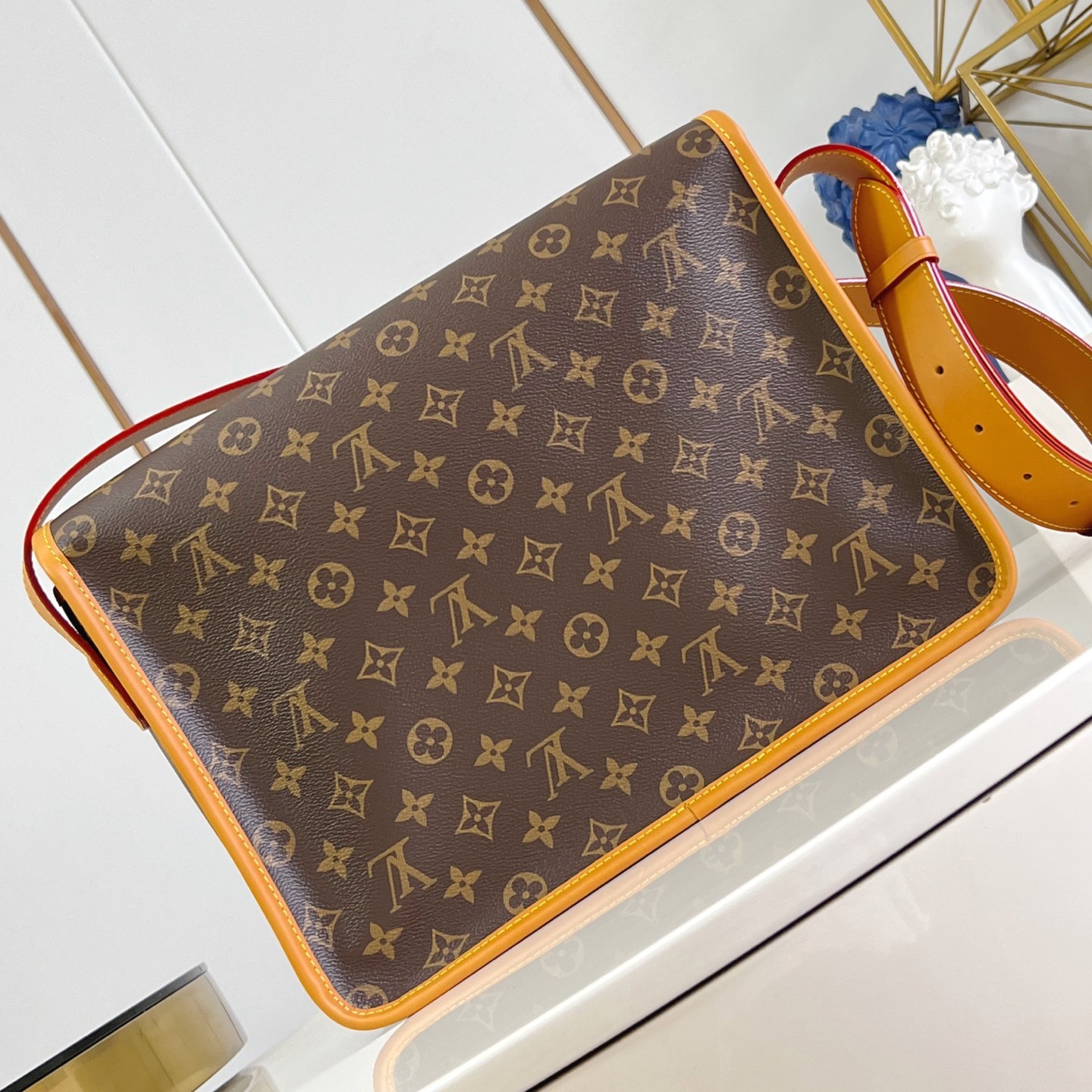 SATCHEL MESSENGER BAG BROWN MONGRAM CANVAS M14723