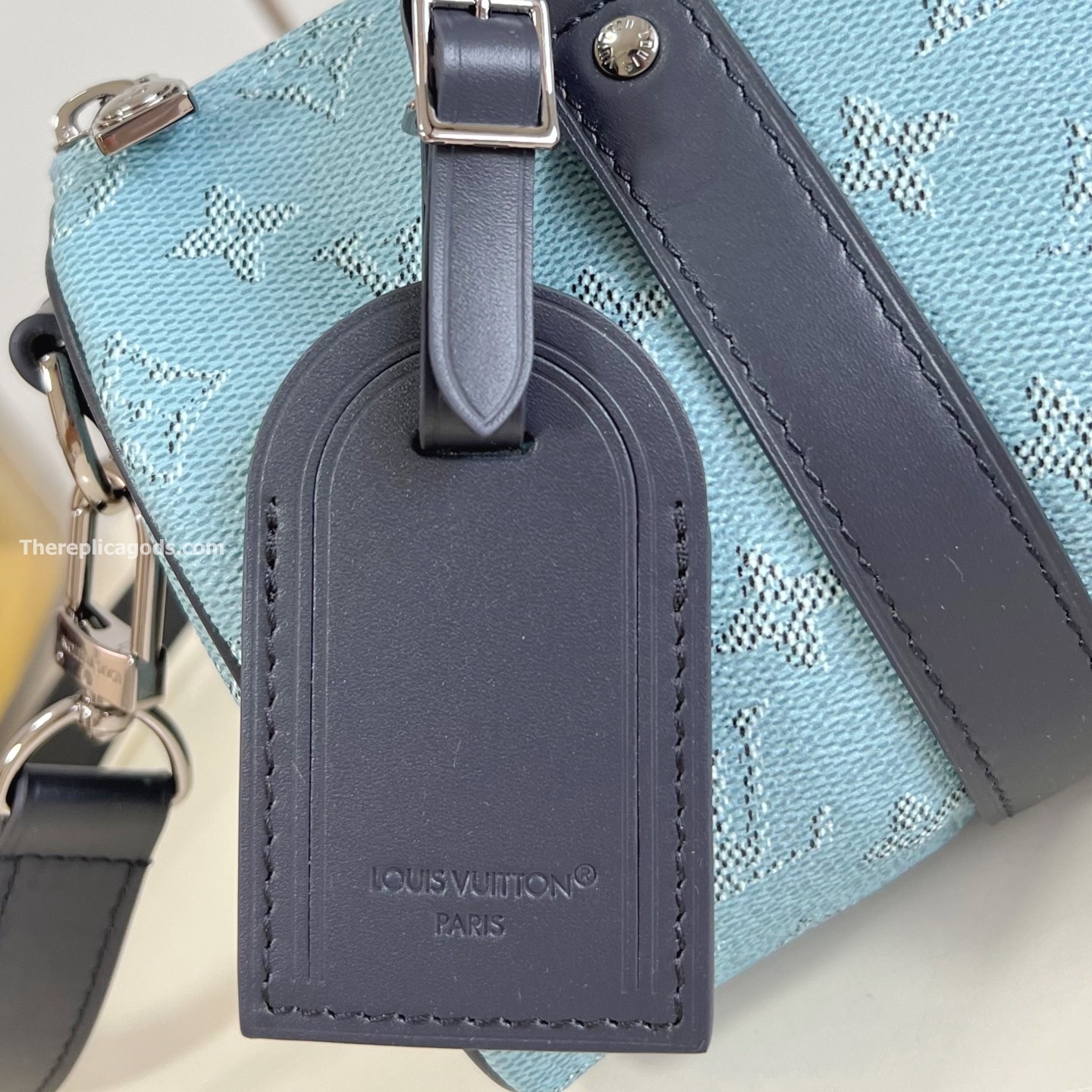 KEEPALL BANDOULIERE 25 BLUE MONOGRAM HERITAGE CANVAS M14681