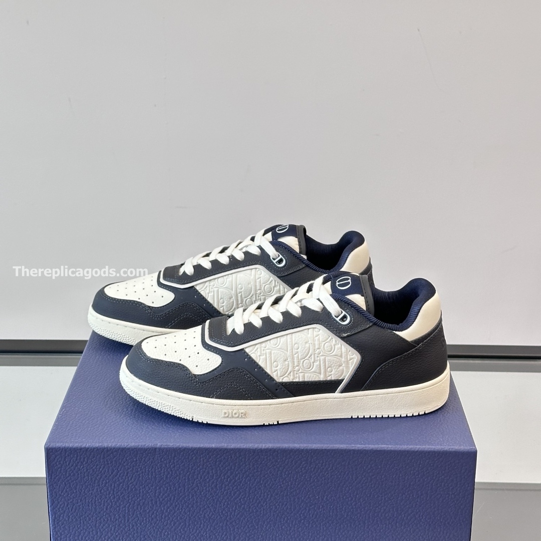 B27 UPTOWN LOW-TOP SNEAKERS NAVY BLUE AND WHITE GRAINED CALFSKIN WITH WHITE GRAVITY LEATHER - CD411