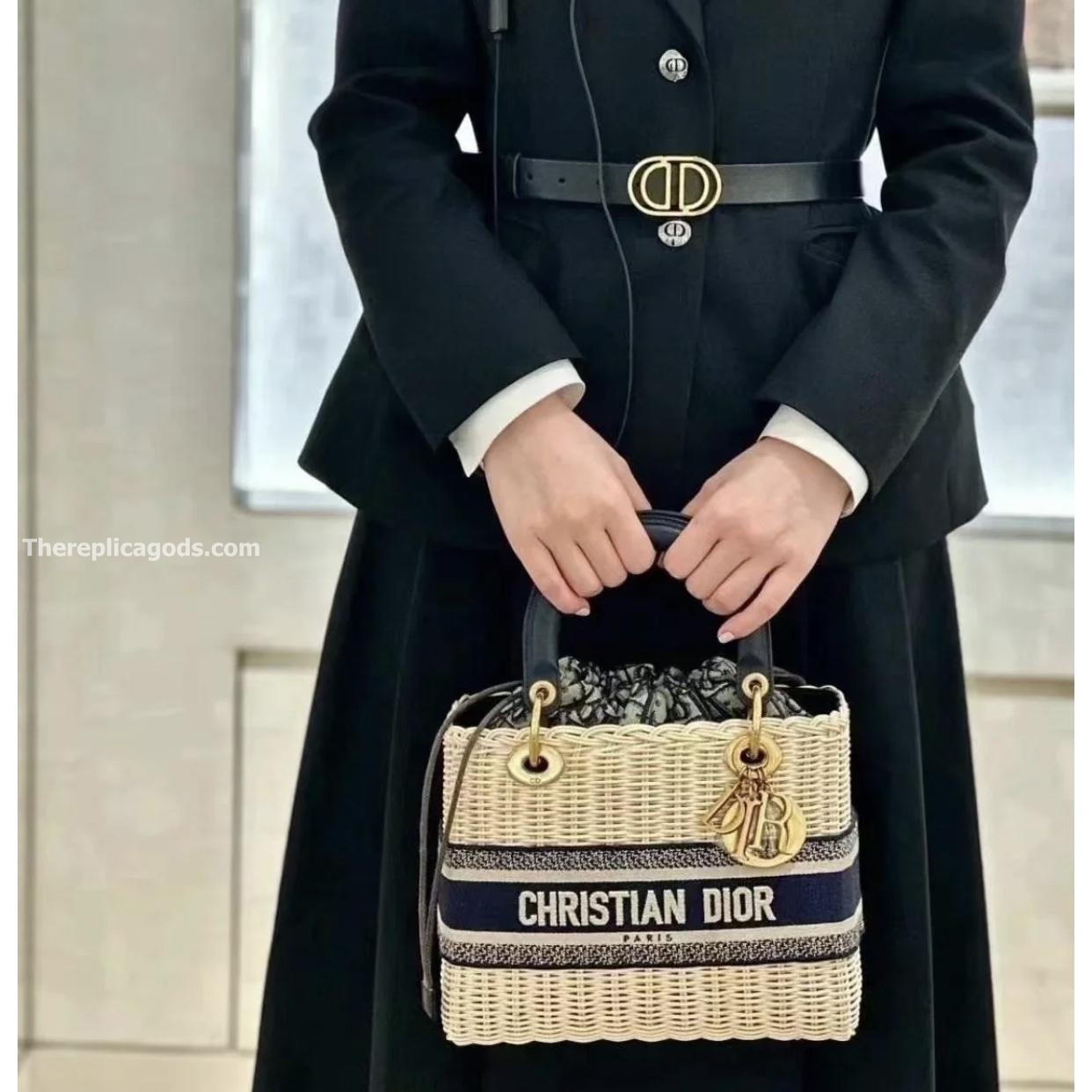 MEDIUM LADY BAG NATURAL WICKER OBLIQUE JACQUARD