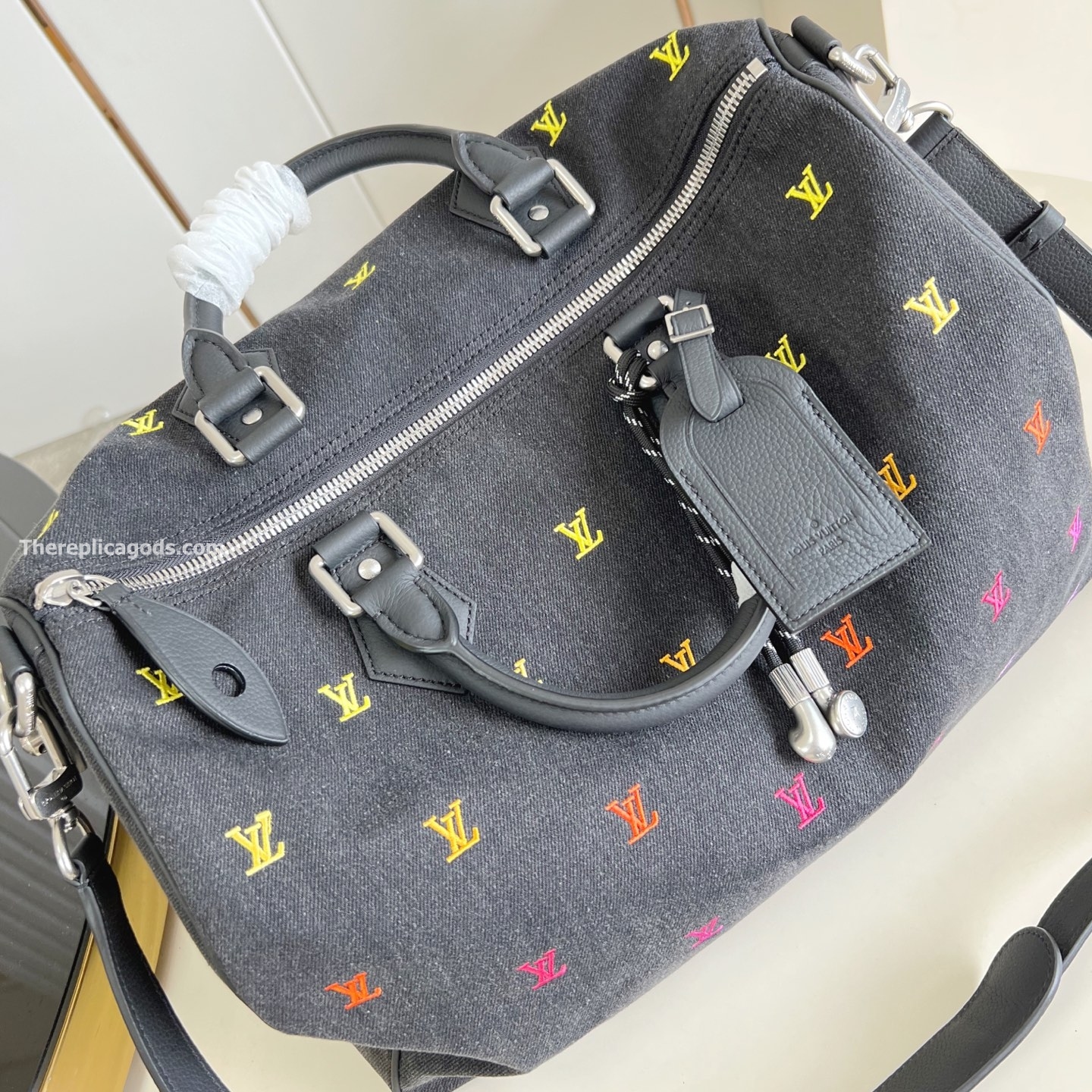 SPEEDY 40 BANDOULIERE GRADIENT ORANGE LV BLASON DENIM M14136