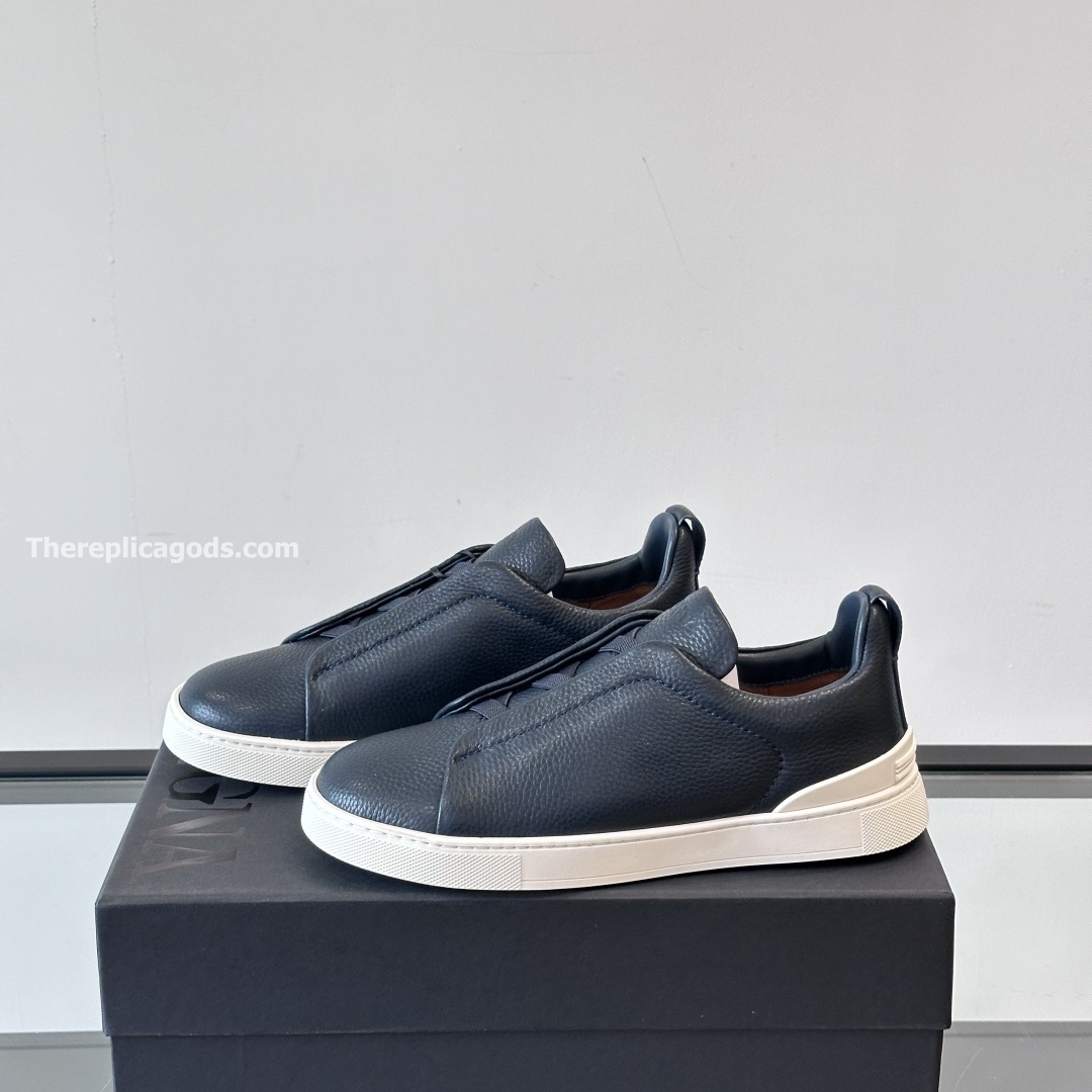 NAVY BLUE LEATHER TRIPLE STITCH SNEAKERS, photo 4