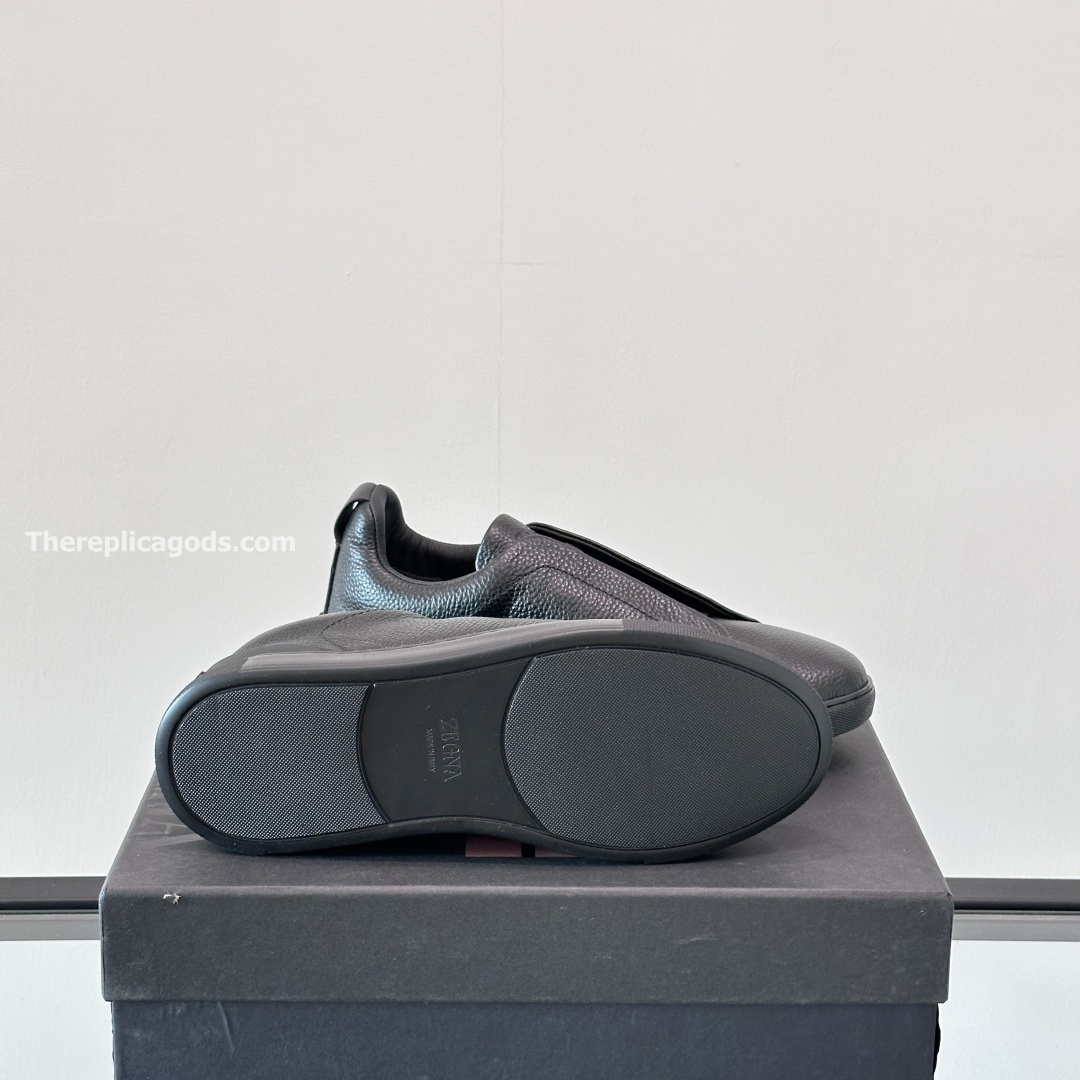 TRIPLE STITCH SNEAKERS BLACK DEERSKIN LEATHER