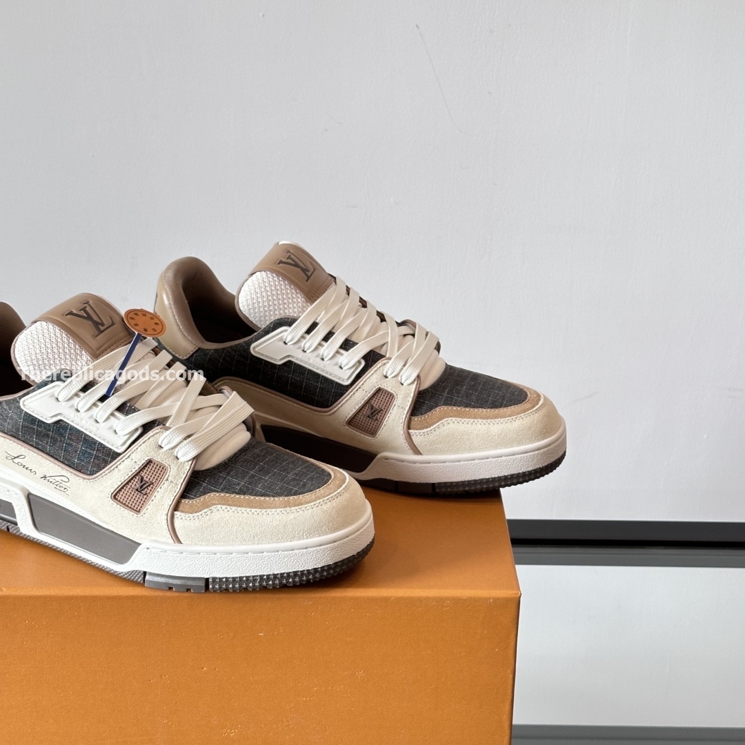 TRAINER SNEAKERS IN WHITE AND BROWN - LV934