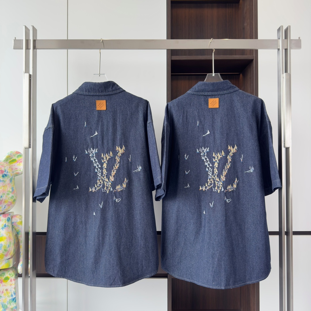 EMBROIDERED CHAMBRAY SHORT-SLEEVED SHIRT - SH355