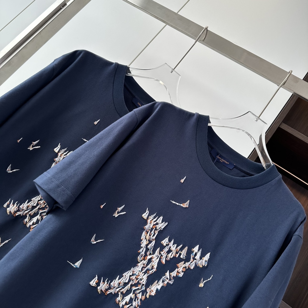 EMBROIDERED COTTON T-SHIRT IN BLUE - TP585