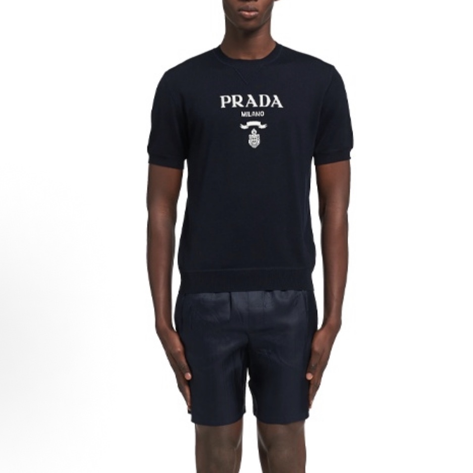 LOGO-INTARSIA KNITTED SHORT-SLEEVE T-SHIRT IN BLACK - TP573
